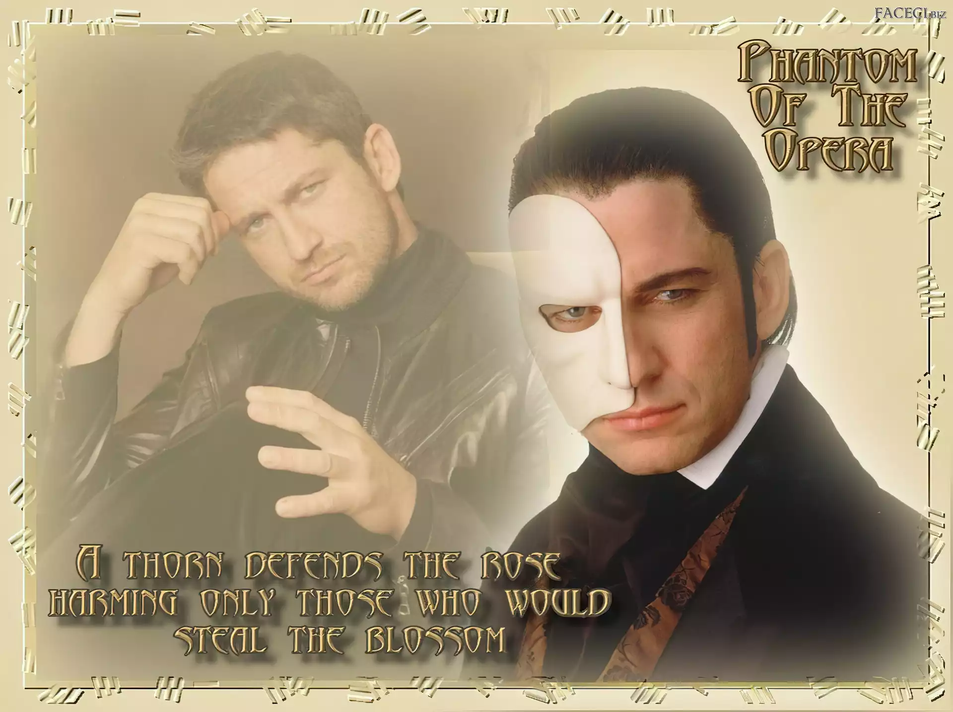 czarna kurtka, Gerard Butler, maska